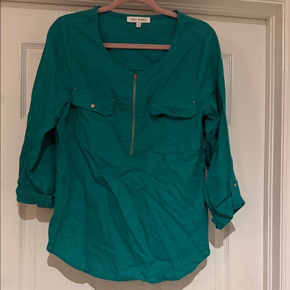 Emily Daniels Teal Zip-Neck Tunic Top